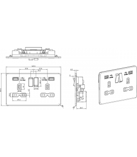 13A 2G switched socket with dual USB charger A + A (2.4A) - Anthracite 230V IP20-2