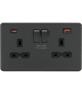 13A 2G DP Switched Socket with dual USB [FASTCHARGE] A+C - Anthracite 230V IP20-1