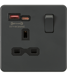 13A 1G Switched Socket with dual USB [FASTCHARGE] A+C - Anthracite 230V IP20-1