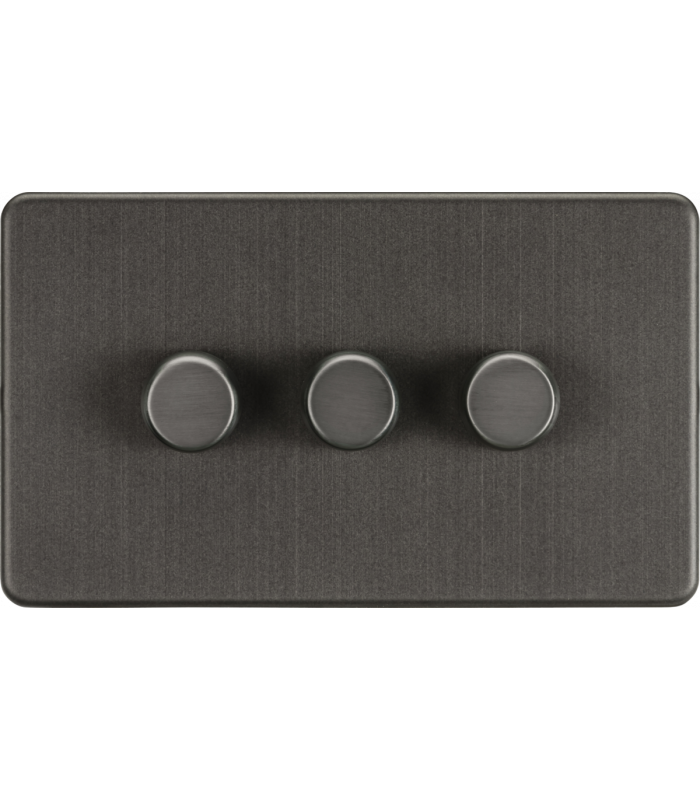 Screwless 3G 2-way 10-200W (5-150W LED) trailing edge dimmer - Smoked Bronze 230V IP20-1