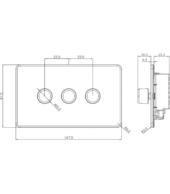 Screwless 3G 2-way 10-200W (5-150W LED) trailing edge dimmer - Smoked Bronze 230V IP20-2