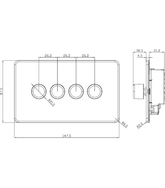 Screwless 4G 2-way 10-200W (5-150W LED) trailing edge dimmer - Smoked Bronze 230V IP20-2