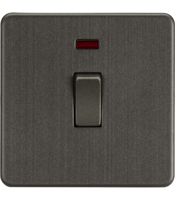 Screwless 20A 1G DP Switch with Neon - Smoked Bronze 230V IP20-1