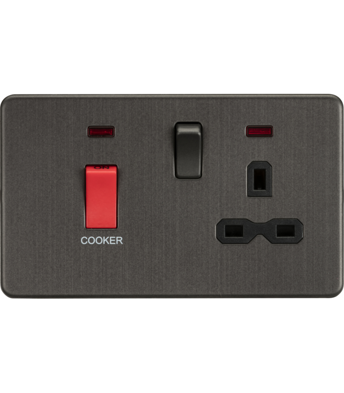Screwless 45A DP switch and 13A switched socket with neons - Smoked Bronze 230V IP20-1