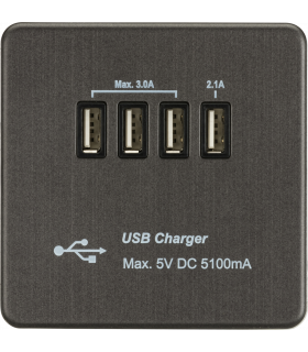 Screwless Quad USB Charger Outlet (5.1A) - Smoked Bronze 230V IP20-1