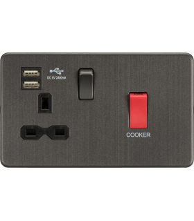Screwless 45A DP Switch & 13A Switched Socket with Dual USB Charger 2.4A - Smoked Bronze 230V IP20-1