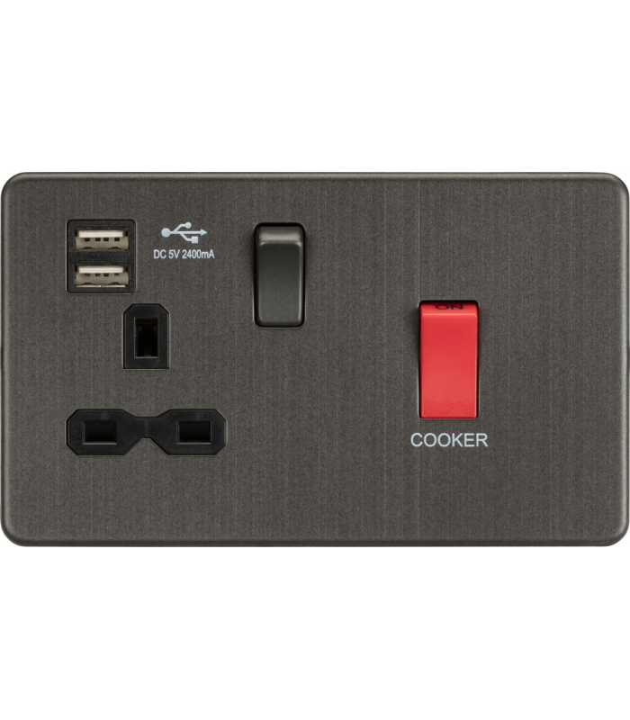 Screwless 45A DP Switch & 13A Switched Socket with Dual USB Charger 2.4A - Smoked Bronze 230V IP20-1