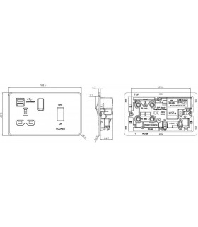 Screwless 45A DP Switch & 13A Switched Socket with Dual USB Charger 2.4A - Smoked Bronze 230V IP20-2