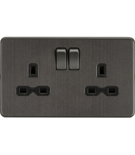 Screwless 13A 2G DP switched socket - Smoked Bronze 230V IP20-1