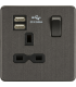Screwless 13A 1G switched socket with dual USB charger (2.4A) - Smoked Bronze 230V IP20-1