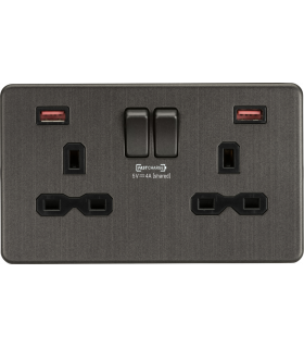 Screwless 13A 2G DP Switched Skt w/ Dual USB FASTCHARGE ports A/A (5-12V 4A shared) - Smoked Bronze 230V IP20-1
