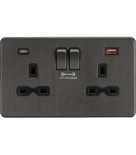 13A 2G DP Switched Socket with dual USB [FASTCHARGE] A+C - Smoked Bronze 230V IP20-1