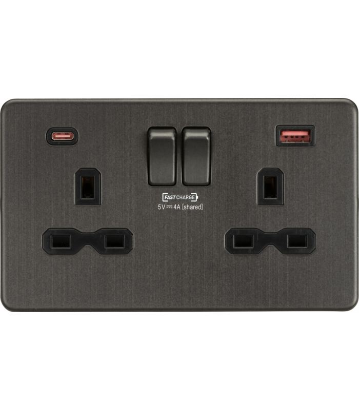 13A 2G DP Switched Socket with dual USB [FASTCHARGE] A+C - Smoked Bronze 230V IP20-1