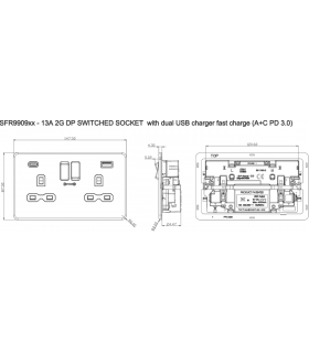 13A 2G DP Switched Socket with dual USB [FASTCHARGE] A+C - Smoked Bronze 230V IP20-2