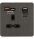 13A 1G Switched Socket with dual USB [FASTCHARGE] A+C - Smoked Bronze 230V IP20-1