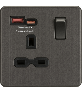 13A 1G Switched Socket with dual USB [FASTCHARGE] A+C - Smoked Bronze 230V IP20-1