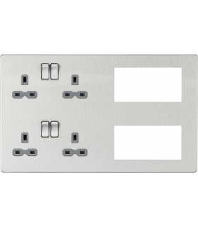 Screwless Combination Plate - Brushed Chrome with grey insert 230V IP20-1