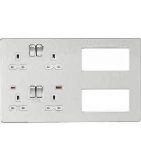 Screwless Combination Plate with Dual USB FASTCHARGE A+C - Brushed Chrome with white insert 230V IP20-1