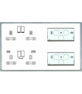 Screwless Combination Plate with Dual USB FASTCHARGE A+C - Brushed Chrome with white insert 230V IP20-2