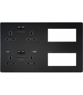 Screwless Combination Plate with Dual USB FASTCHARGE A+C - Matt Black 230V IP20-1