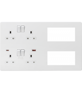 Screwless Combination Plate with Dual USB FASTCHARGE A+C - Matt White 230V IP20-1