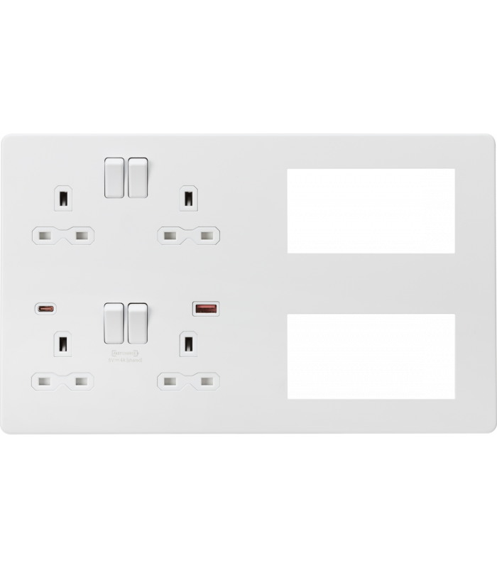 Screwless Combination Plate with Dual USB FASTCHARGE A+C - Matt White 230V IP20-1