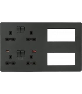 Screwless Combination Plate with Dual USB FASTCHARGE A+C - Anthracite 230V IP20-1
