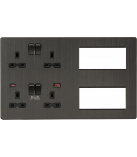 Screwless Combination Plate with Dual USB FASTCHARGE A+C - Smoked Bronze 230V IP20-1