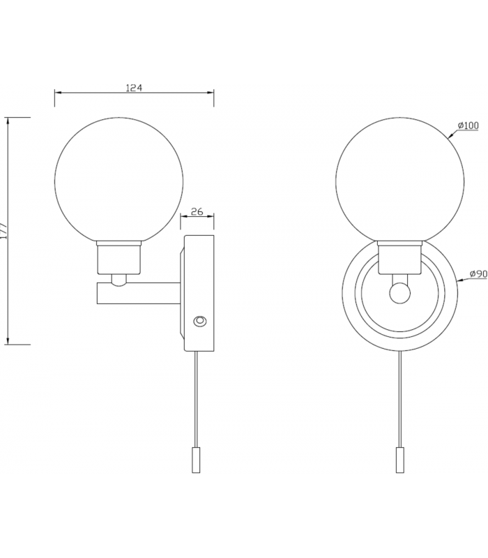 G9 Single Wall light with Round Frosted Glass - Chrome 230V IP44 25W-2