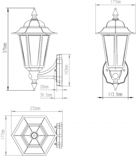 LED Wall Lantern with Daylight Sensor - Black 230V IP54 8W-2