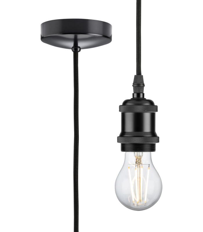1.8m E27 Vintage Pendant Set - Matt Black 230V IP20 80W-1