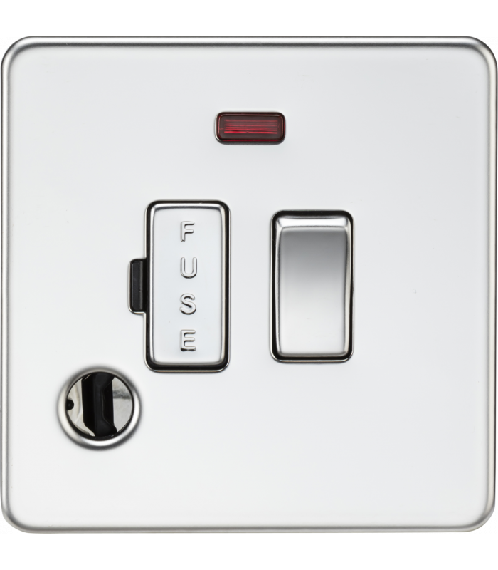 13A Switched Fused Spur with Neon and Flex Outlet - Polished Chrome 230V IP20-1