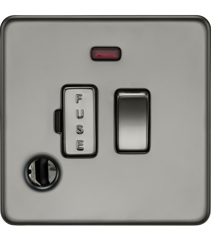 13A Switched Fused Spur with Neon and Flex Outlet - Black Nickel 230V IP20-1
