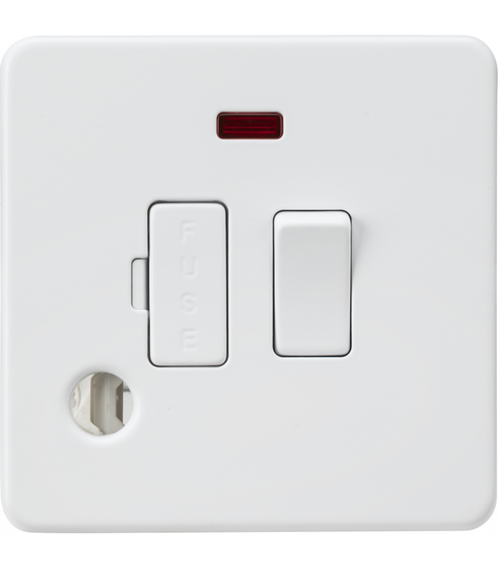 13A Switched Fused Spur with Neon and Flex Outlet - Matt White 230V IP20-1