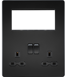 Screwless Small Multimedia Combination Plate - Matt Black 230V IP20-1