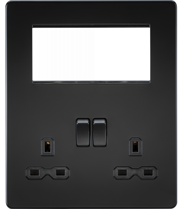 Screwless Small Multimedia Combination Plate - Matt Black 230V IP20-1