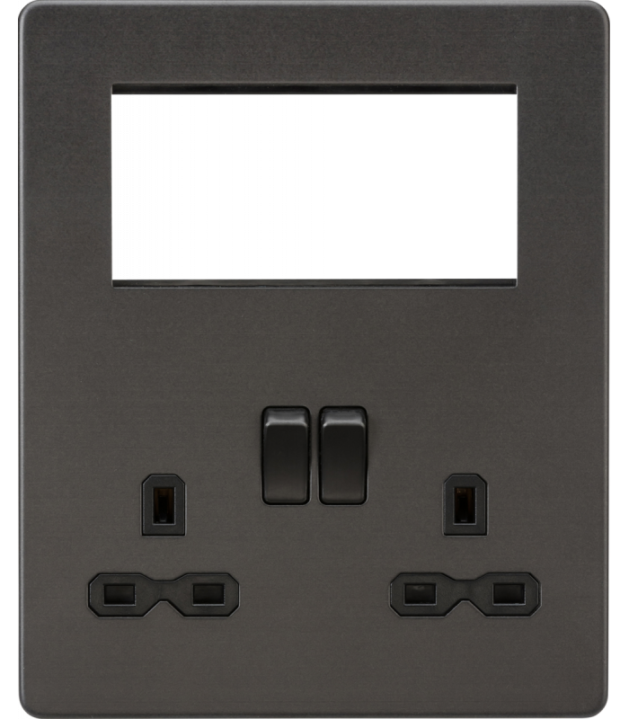 Screwless Small Multimedia Combination Plate - Smoked Bronze 230V IP20-1