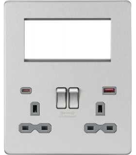Screwless Small Multimedia Combination Plate with FASTCHARGE - Brushed Chrome 230V IP20-1