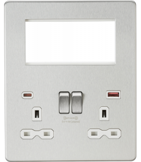 Screwless Small Multimedia Combination Plate with FASTCHARGE - Brushed Chrome 230V IP20-1
