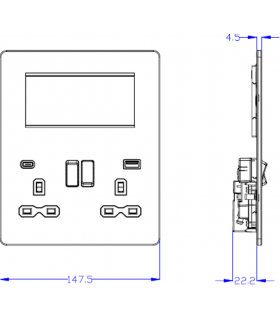 Screwless Small Multimedia Combination Plate with FASTCHARGE - Brushed Chrome 230V IP20-2