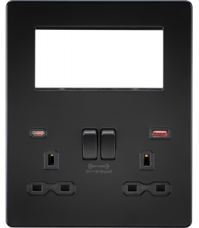 Screwless Small Multimedia Combination Plate with FASTCHARGE - Matt Black 230V IP20-1