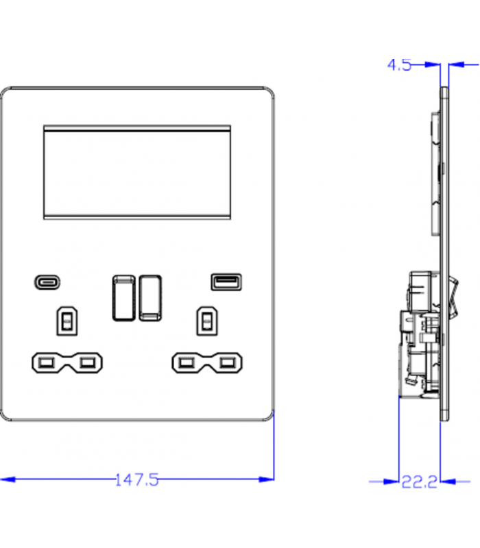 Screwless Small Multimedia Combination Plate with FASTCHARGE - Smoked Bronze 230V IP20-2
