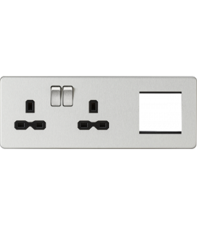 Screwless 13A 2G DP Socket + 2G Modular Combination Plate - Brushed Chrome 230V IP20-1