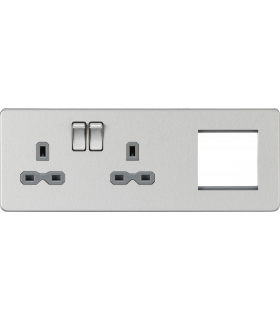 Screwless 13A 2G DP Socket + 2G Modular Combination Plate - Brushed Chrome 230V IP20-1