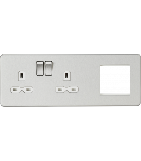 Screwless 13A 2G DP Socket + 2G Modular Combination Plate - Brushed Chrome 230V IP20-1