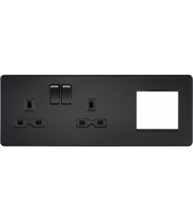 Screwless 13A 2G DP Socket + 2G Modular Combination Plate - Matt Black 230V IP20-1