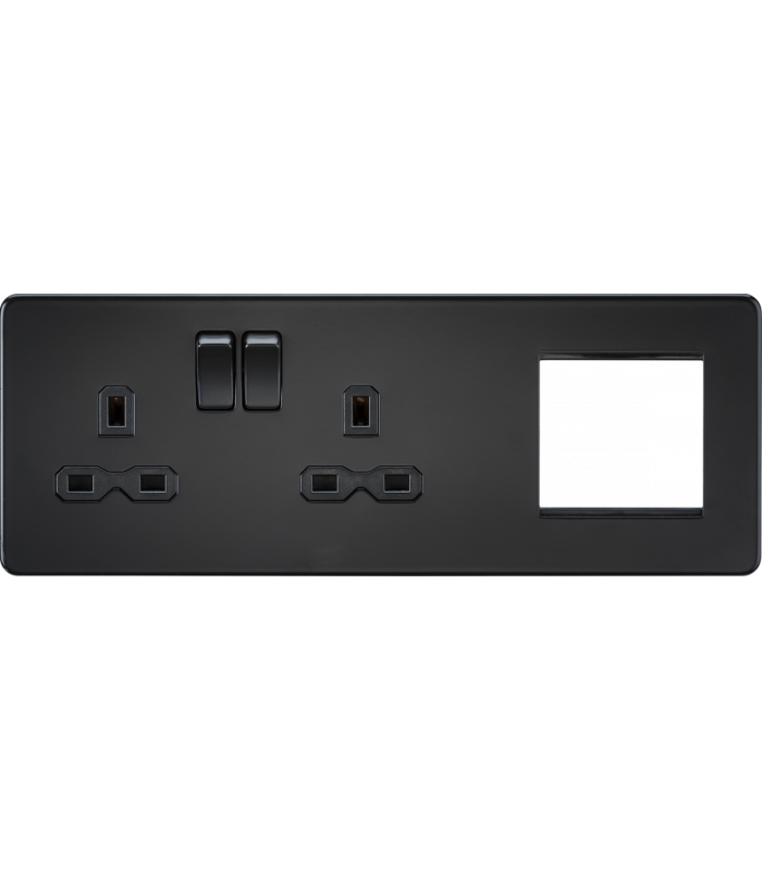 Screwless 13A 2G DP Socket + 2G Modular Combination Plate - Matt Black 230V IP20-1