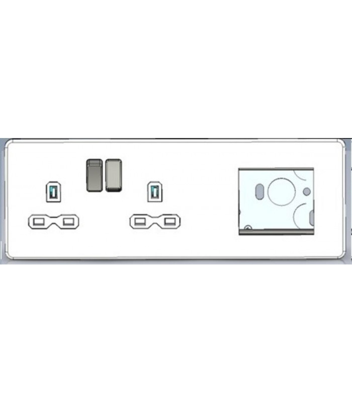 Screwless 13A 2G DP Socket + 2G Modular Combination Plate - Matt Black 230V IP20-2