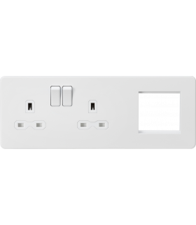 Screwless 13A 2G DP Socket + 2G Modular Combination Plate - Matt White 230V IP20-1