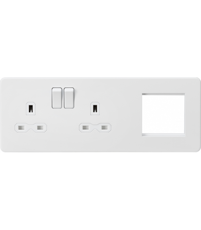Screwless 13A 2G DP Socket + 2G Modular Combination Plate - Matt White 230V IP20-1